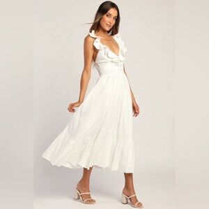 Sicilian Sun white embroidered ruffle midi dress